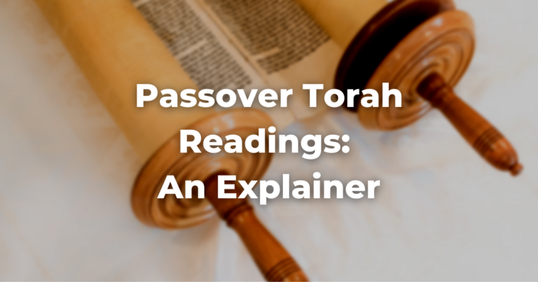 Blurry image of a Torah scroll and the words Passover Torah Readings: An Explainer